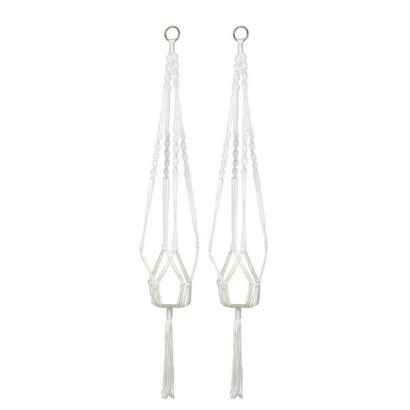 Outdoor Indoor Nylon Macrame Plant Hanger Flower Pot Holder Baskets White 2pcs