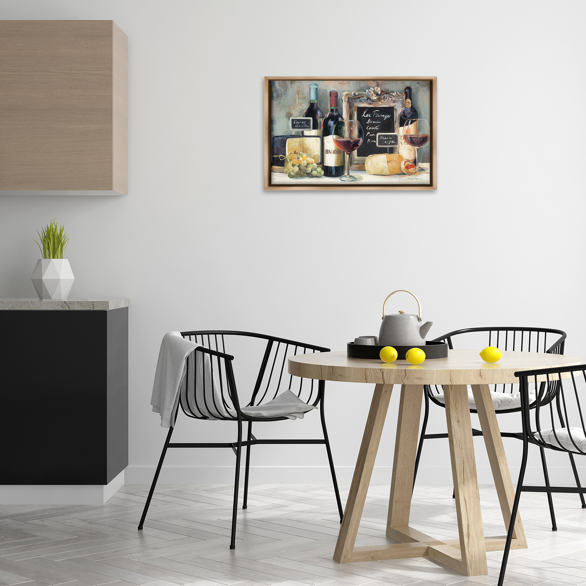 Stupell Industries Parisian Wine & Cheese Food & Beverage Painting Brown Floater Framed Canvas Art Print Wall Art, 25 x 17