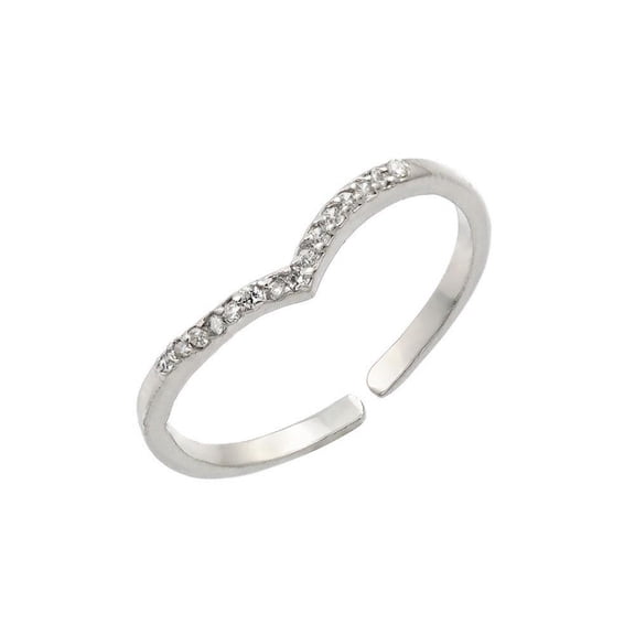 Rhodium Plated Sterling Silver 925 Clear CZ Chevron Adjustable Ring White Jewelry Female Size 6