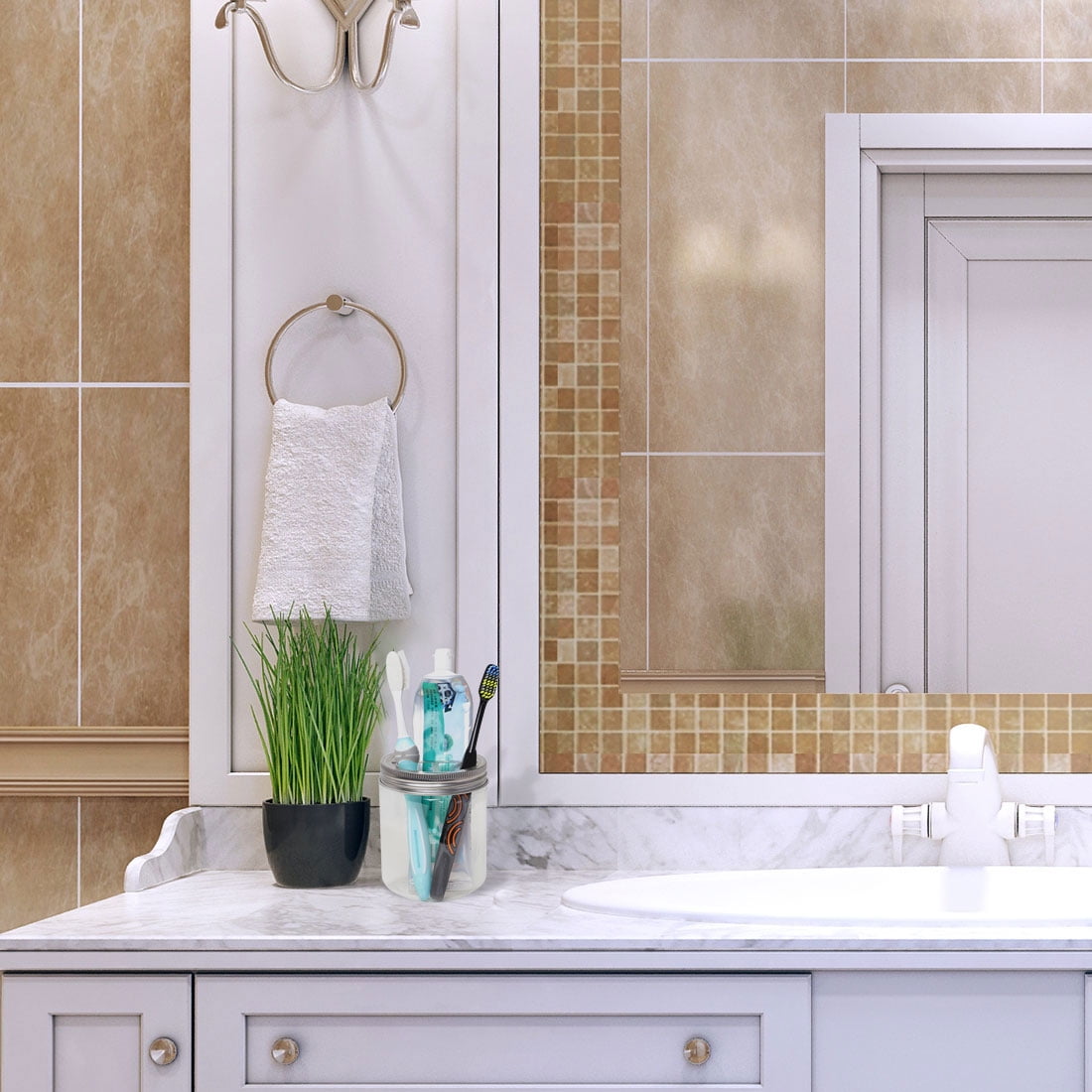 Uxcell Mason Jar Toothbrush Holder Lid Stainless Steel for Ball Mason