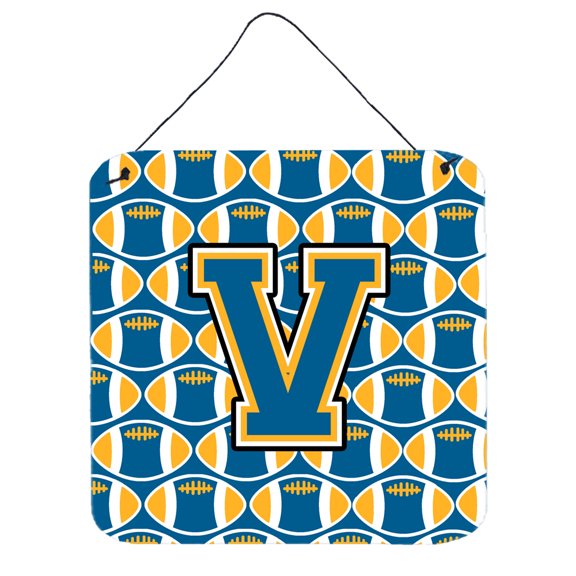 Letter V Football Blue and Gold Wall or Door Hanging Prints