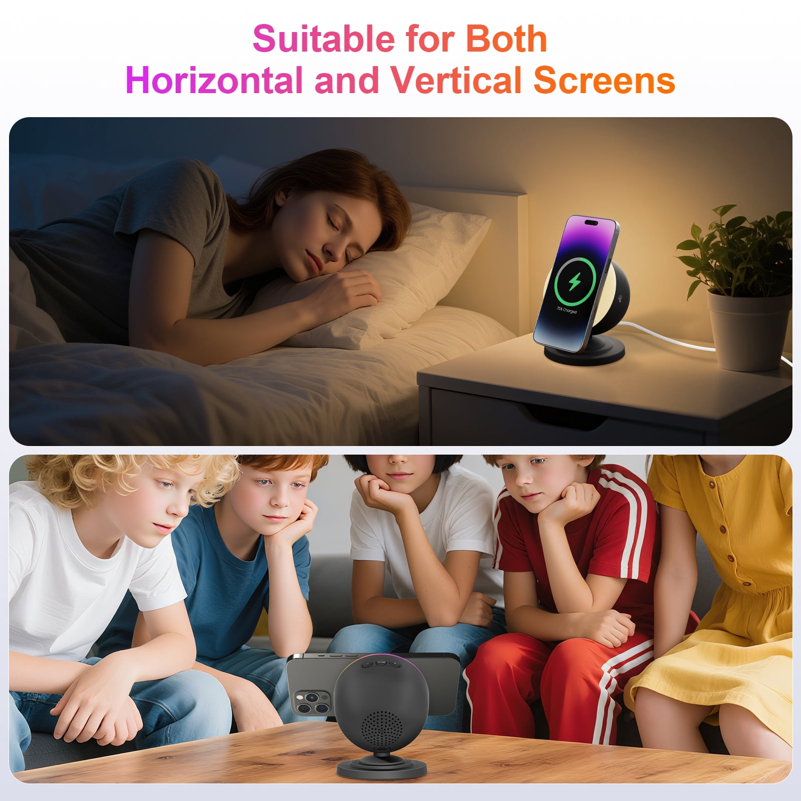 Charging Station, Bluetooth Speaker, 3 in 1 Wireless Charger for iPhone 17e 17 16 15 14 13 12 Series, Phone Stand for Samsung Series, with RGB light, Perfect Gift for Family Party, Black