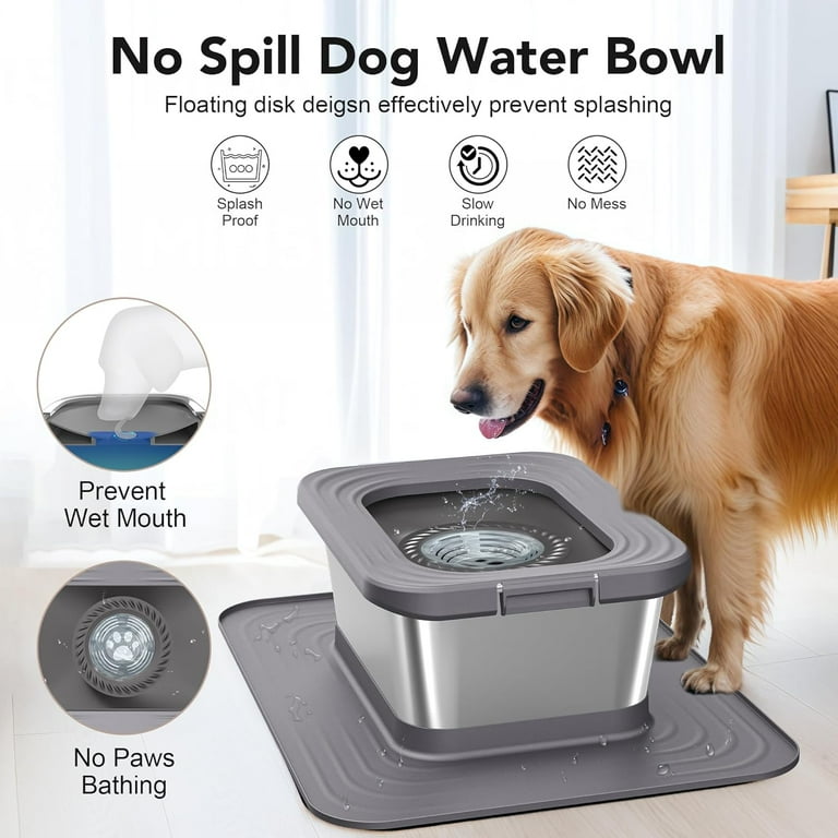 10L Stainless Steel Dog Water Bowl, No Spill Anti-Splash Dog Bowls with XXL  Silicone Mat, Spill-Proof Slow Feeder for Messy Drinkers, Heavy Duty Pet  Bowls for Indoor/Outdoor Use - Walmart.com