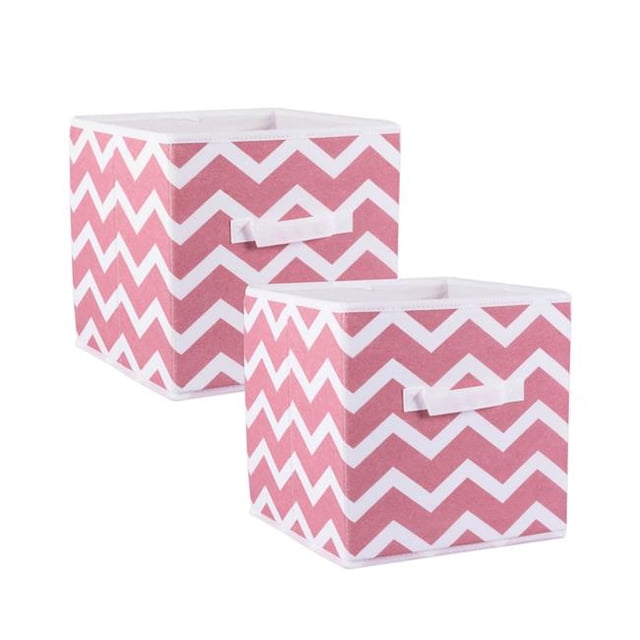 Cube de Rangement Carré en Polyester Non Tissé 11 x 11 x 11 Po, Rose - Ensemble de 2