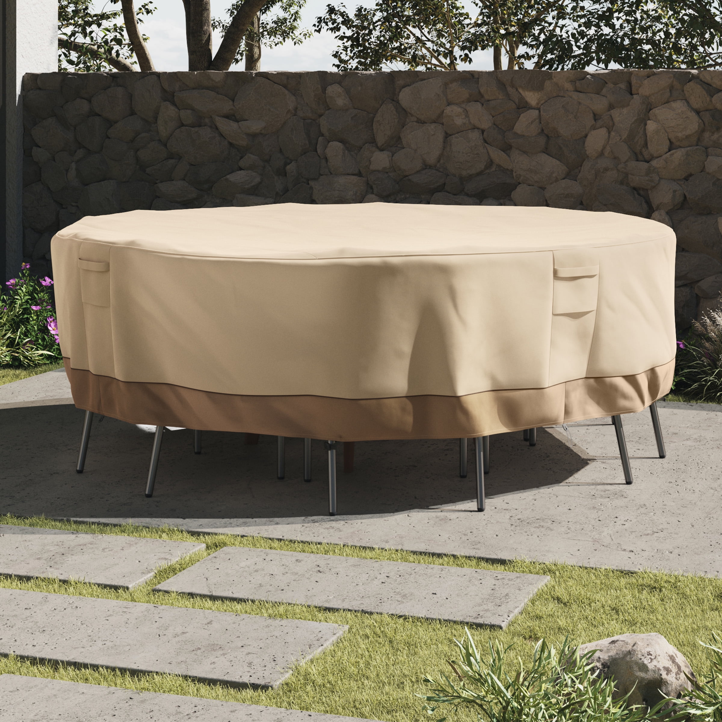 Pure Garden 94in Round Outdoor Patio Table Cover - Waterproof UV 50+, Beige