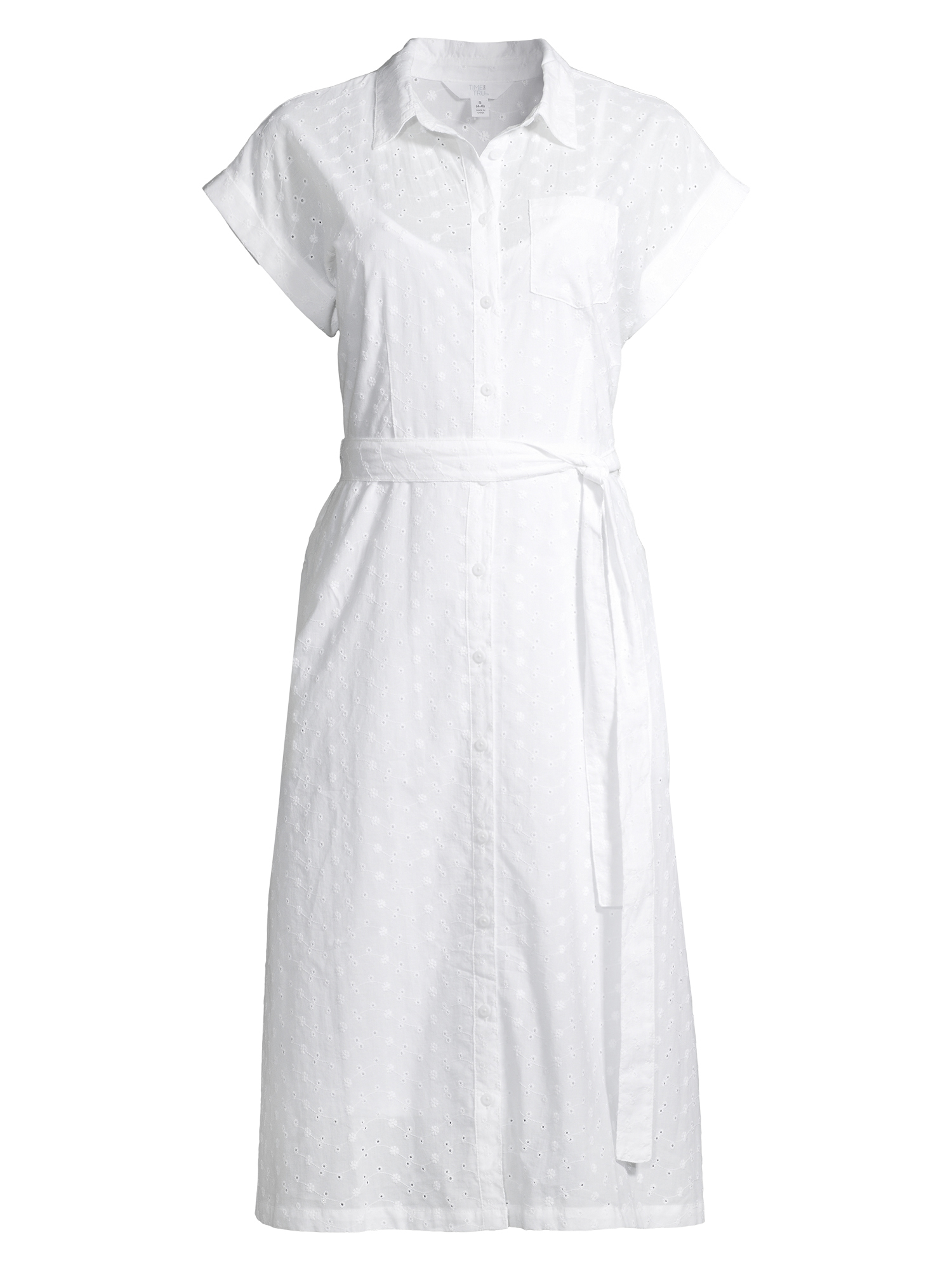 Time and Tru Women's Eyelet Belted Midi Shirt Dress - image 4 of 6