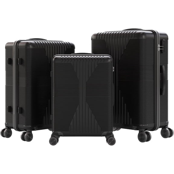 Luggage Sets 3 Piece, PP Hard Case Suitcase Set with Built-in Lock Spinner Wheels, Lightweight Durable Carry on Luggage for Business Travel - Black (20"/24"/28")