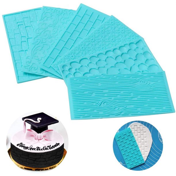 Estera de relieve Textura de fondant Relieve Molde para hornear Decoración de pasteles Molde de yeso Corteza de árbol Textura de pared de ladrillo Decoración para bordes de pasteles 6pcs Ormromra YQ-1386
