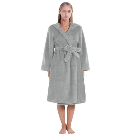 

Valcatch Bath Robes for Women Long Sleeve Hooded Plush Warm Female Bathrobe