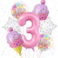 thumbnail image 1 of Globos de helado con el número 3 de color rosa para decoración de fiestas, 1 of 7
