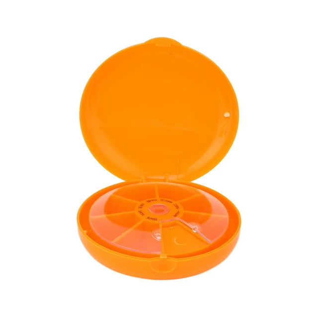 Seven Grids Rotating Pills Box Round 7 Compartments Pills Organizer for Home TravelOrange
