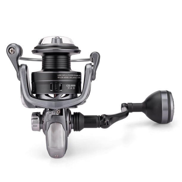 a cylindrical fishing reel ProFISHiency A13 2000 Spinning Reel Charcoal Blue