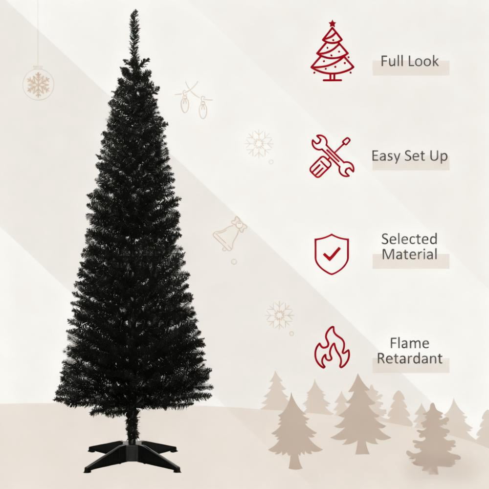 5ft Unlit Black Pencil Christmas Tree 294 Tips Easy Assembly Plastic Base Small Space Holiday Decor
