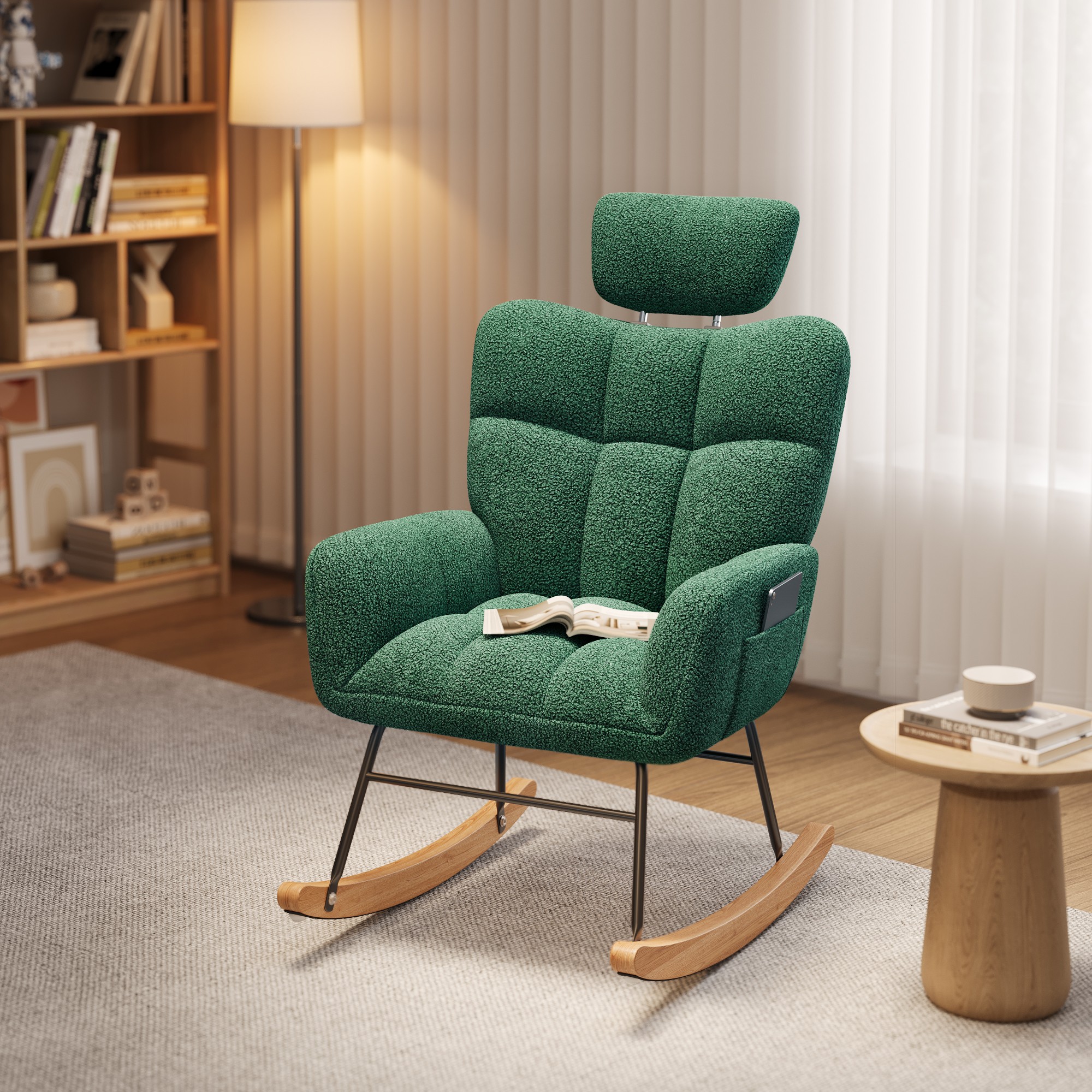 Rocking Chair Nursery, Lofka Upholstered Accent Chair with Comfy Armchair, Padded Seat, Solid Wood Frame for Living Room