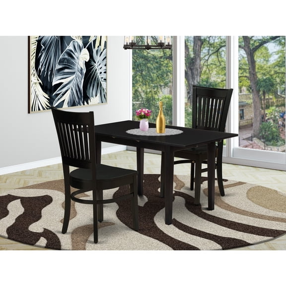 Modern 3-Piece Dinette Set - Small Dining Table & 2 Chairs - Black Wood Kitchen Set