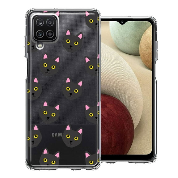 MUNDAZE For Samsung Galaxy A12 Black Cat Polkadots Design Double Layer Phone Case Cover
