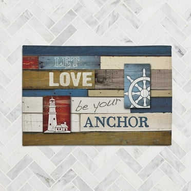 Laural Home Nautical Anchor Inspiration Chenille Accent Rug 4' x 6' 4' x 6'