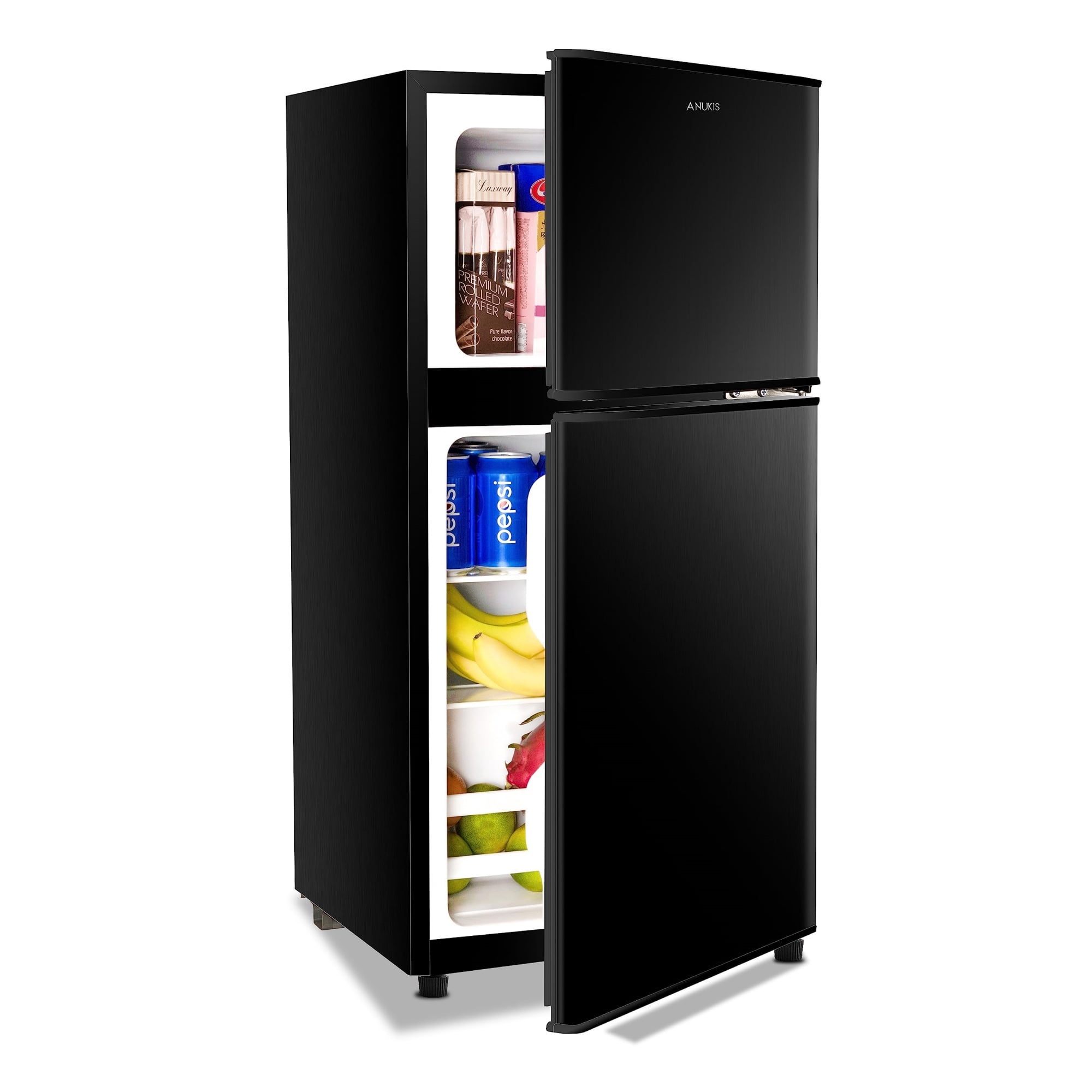 3.5 Cu.Ft Compact Mini Fridge with Freezer, 2-Door Small Refrigerator with 7-Level Thermostat & Removable Shelves for Kitchen, Dorm, Apartment, Bar, Office（Black）