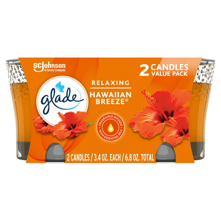 Glade Jar Candle 2 CT, Hawaiian Breeze, 6.8 OZ. Total, Air Freshener, Wax Infused with Essential Oils