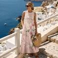 thumbnail image 3 of Xoenoiee Pink Cherry Blossom Print Maxi Dresses for Womens Casual Summer Boho Sleeveless Cotton Linen Flowy Long Dress Ankle-Length Elegant Classy Beach Vacation Ladies Dresses Plus Size, Size M, 3 of 7