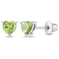 thumbnail image 1 of CZ Heart Solitaire Simulated Peridot Earrings Screw Back - Sterling Silver, 1 of 6