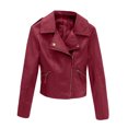 thumbnail image 2 of PATLOLLAV Jacket for Women,Women's Zipper Solid Long Sleeve Leather Jacket Coat Outwear, 2 of 6