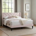 thumbnail image 7 of Niasa Full Size Bed-Chevron Tufted Pink Velvet Upholstered Foam, 7 of 7