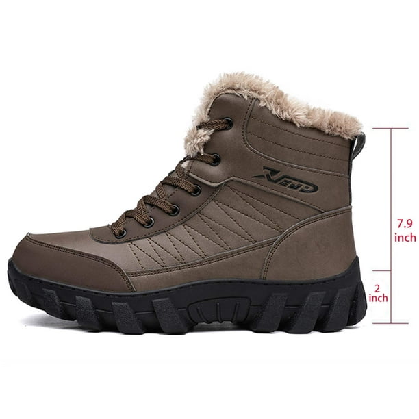 Tengta Men's Leather Snow Boots High Top Non-Slip Hiking Shoes Faux Fur Warm Winter Boots For Outdoor Brown 11.5