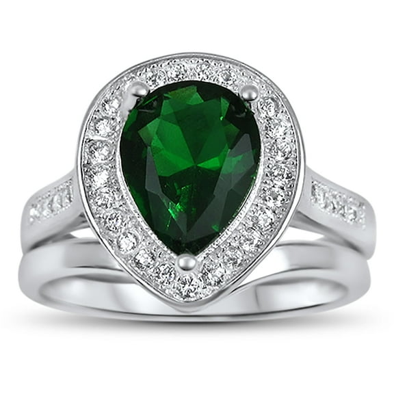 LaRaso & Co Solitaire Vintage Simulated Emerald Wedding Engagement Ring Set for Women 6