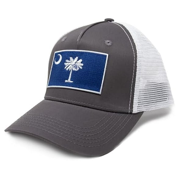 South Carolina Flag Hat for Men and Women – Palmetto Snapback Trucker Baseball Cap by International Tie (Grey/White)
