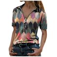 thumbnail image 1 of PENGXIANG Mode Femmes Été Imprimé Manches Courtes Fermeture Éclair Col à Revers T-Shirt Tops T-Shirt pour Femmes, 1 of 3