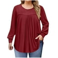 thumbnail image 2 of Women's Plus Size Tops Long Sleeve Tunic Shirts Trendy Flowy Pleated Casual Crewneck Blouses Loose Blouses Sizes 1X-5X, 2 of 7
