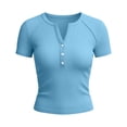 thumbnail image 5 of KIHOUT Women's Ribbed Knit Henley V-Neck Short Sleeve T-Shirt Stretchy Form-Fitting Casual Everyday Top, 5 of 6