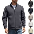 thumbnail image 2 of ZCFZJW Men's Sherpa Fleece Bomber Jacket Lightweight Full Zip Long Sleeve Stand Collar Jackets Outdoor Hiking Casual Soft Warm Coat with Pockets Gray XXXXL, 2 of 10