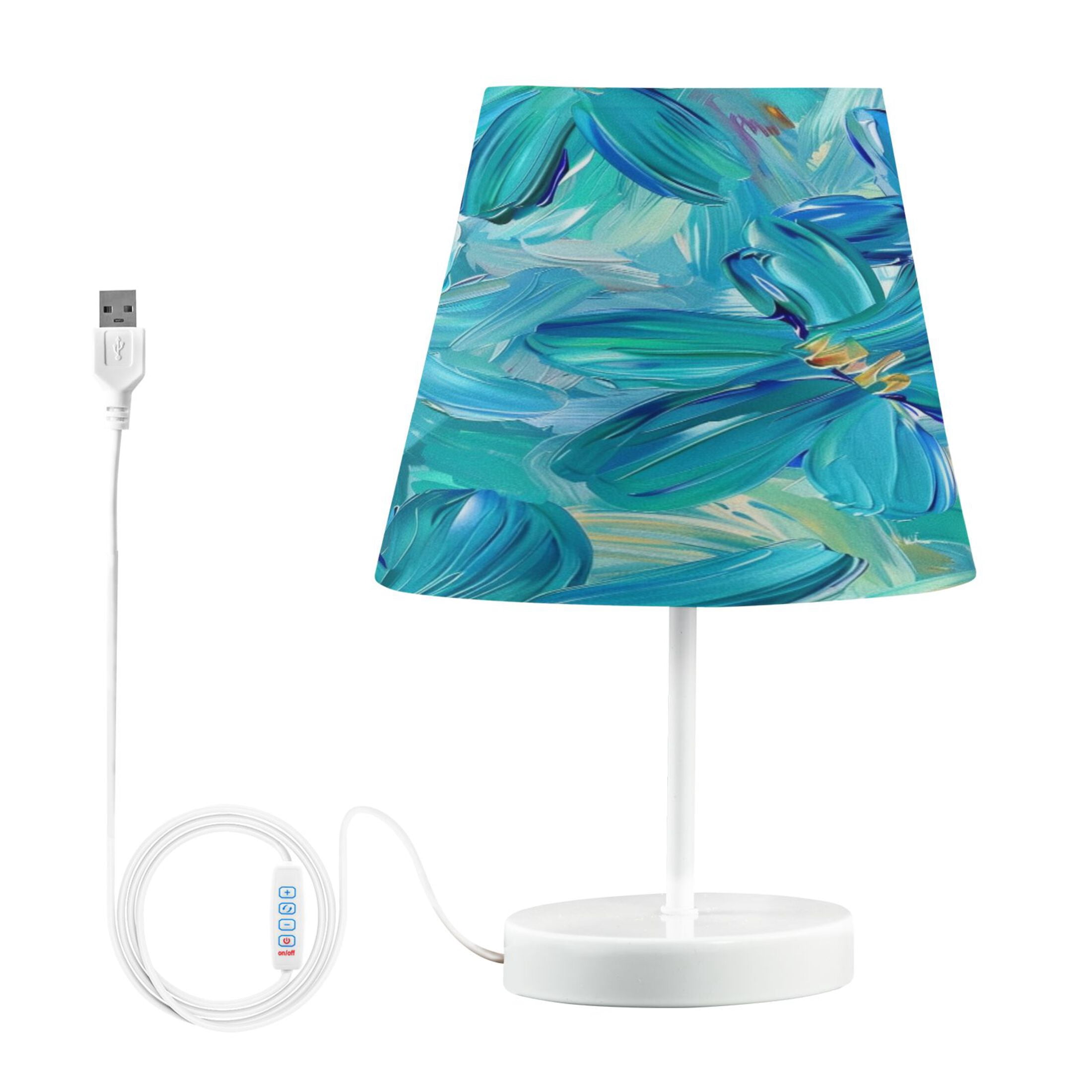 Turquoise and Blue Flowers Desk Lamp LED Table Nightstand Lamps with 3 Color Temperatures for Home Bedroom Living Room Decor 6x11