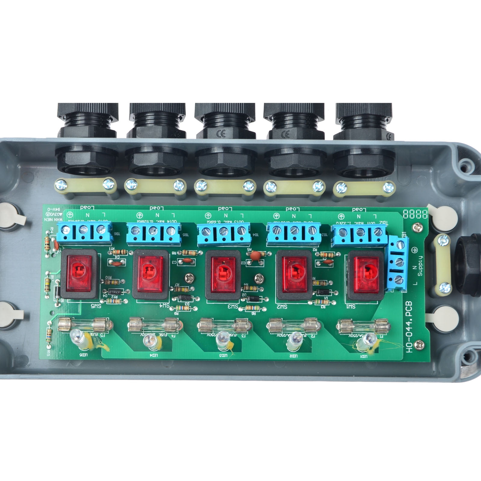 GREENCYCLE 4 Pack 15A 125VAC 5-Gang Power Control Switch Junction Box Weatherproof Outdoor Switched with 5 x Push Switches w/indicators and 6 x 20mm Cable Gland IP66 Rated