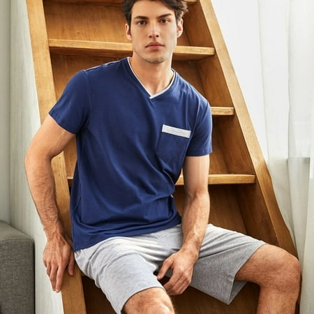

Men‘s Valentine‘s Day Gift Short Sleeve Pajamas Sets V-neck Top And Shorts Sleepwear Sets