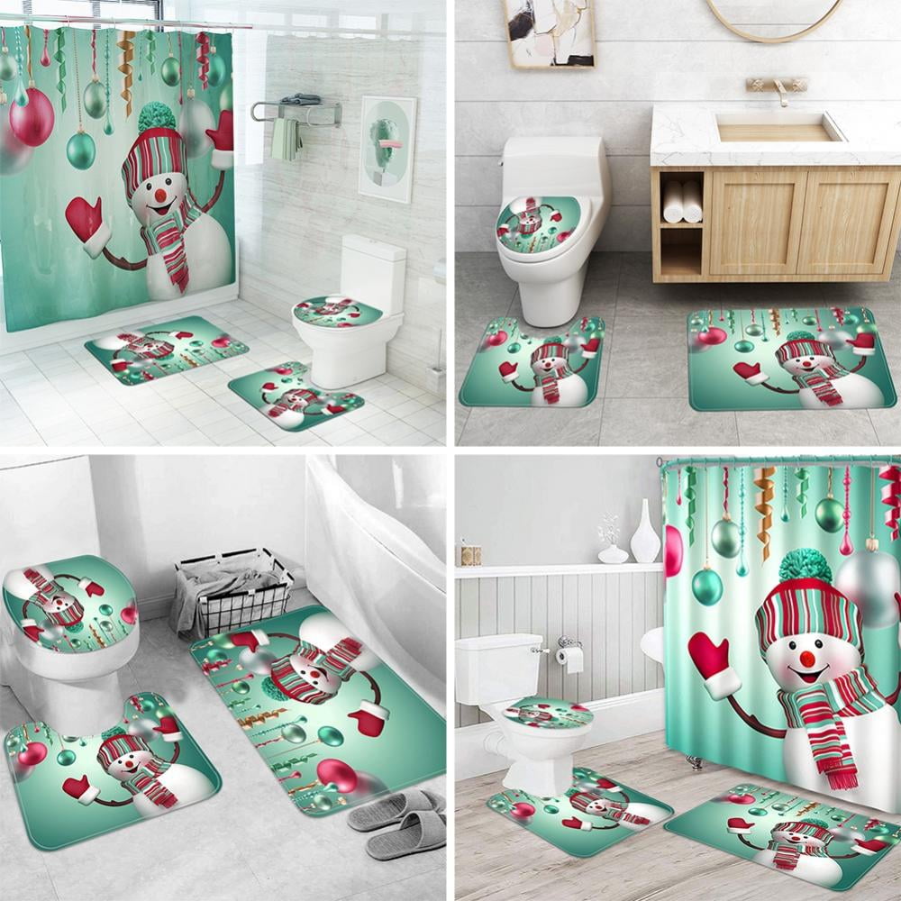 4pcs Christmas Bathroom Set Christmas Series Printed Bathroom ...