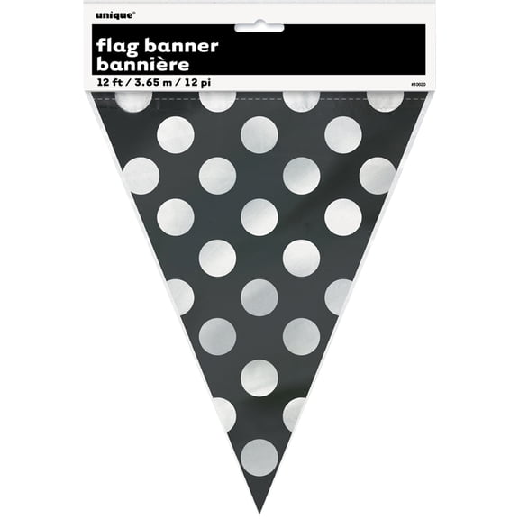Black Polka Dot Flag Banner, 12'