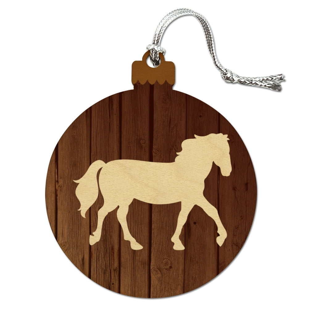 Horse Silhouette Cowboy Western Wood Christmas Tree Holiday Ornament