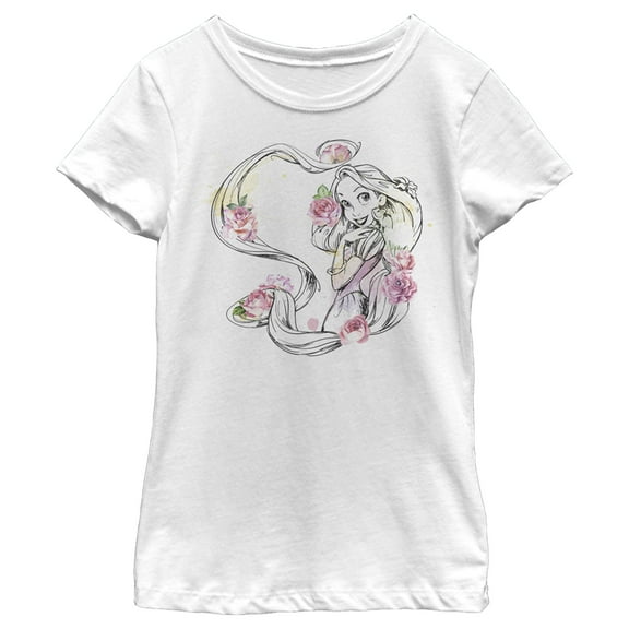 Girl's Tangled Rapunzel Watercolor Sketch  Graphic Tee White X Small