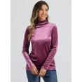 thumbnail image 2 of DARING DIVA Women's Turtleneck Long Sleeve Stretchy Velvet Blouses L Pink Purple, 2 of 6