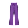thumbnail image 5 of Women Comfortable High Waisted Wide Leg Pants Drawstring Elastic Trousers Comfy Straight Leg Long Pants With Pockets, 5 of 5