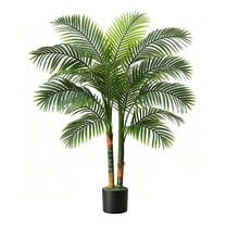 NOVAROOT Artificial Golden 6ft Cane Palm Tree with Cement Pot - Realistic Faux Palm Plant for Indoor/Outdoor Decor, Housewarming Gift