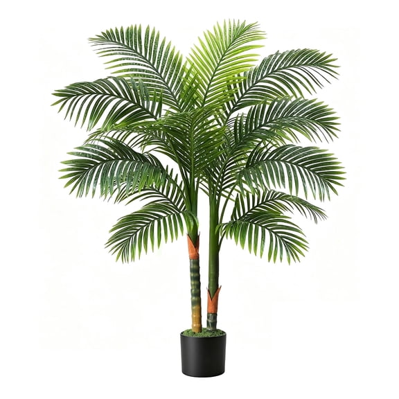 NOVAROOT Artificial Golden 6ft Cane Palm Tree with Cement Pot - Realistic Faux Palm Plant for Indoor/Outdoor Decor, Housewarming Gift
