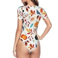 thumbnail image 4 of Daiia Autumn Pumpkins Fall Leaves print Women's Crew Neck Short Sleeve Bodysuit Fashion Tops Fit Casual Basic Extender Bodysuit-XX-Large, 4 of 9