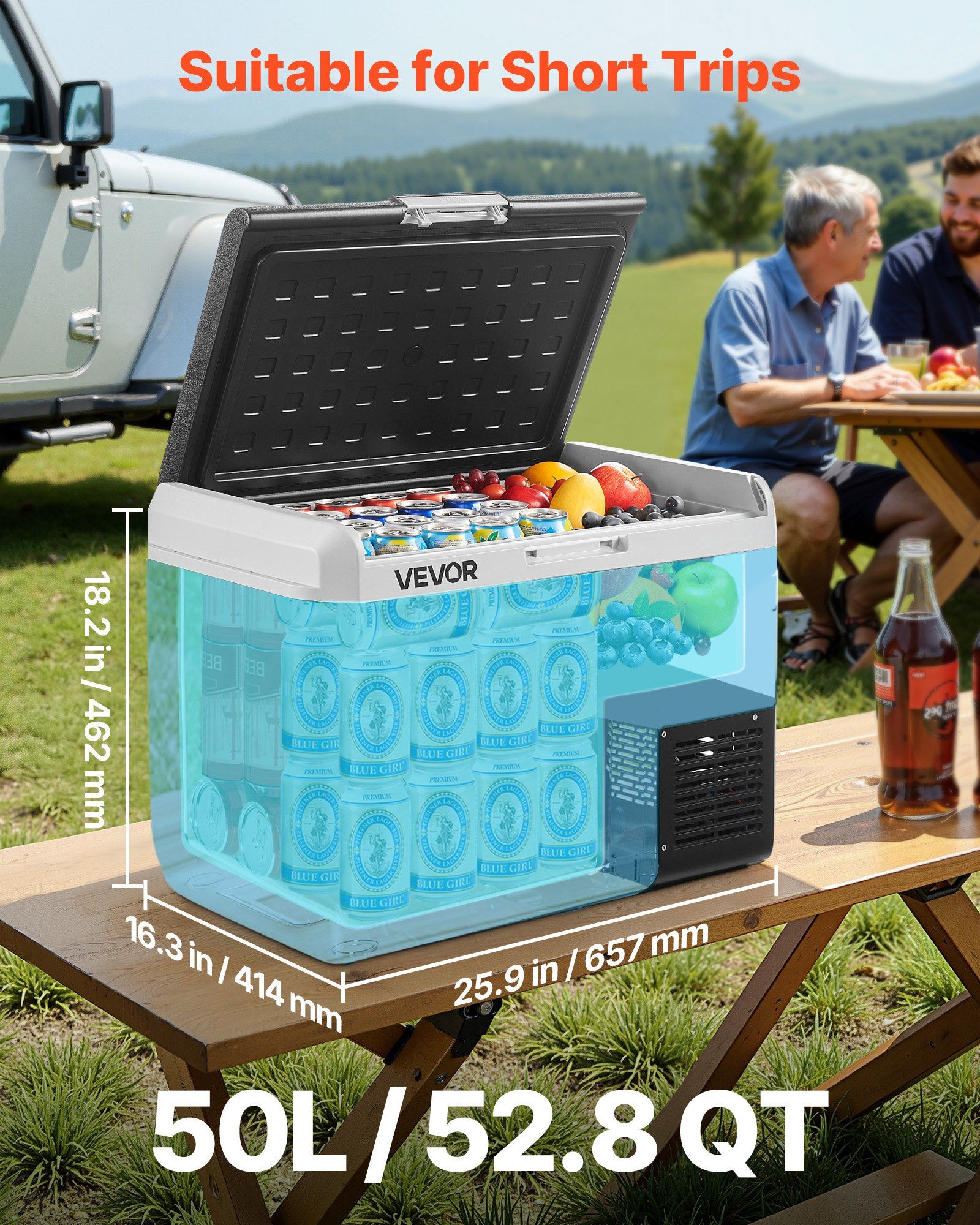 12 Volt Car Refrigerator, 52.8QT/50L Car Fridge, Portable Electric Cooler with -4°F~68°F Adjustable Temperature, 12/24V DC and 100- 240V AC Compressor Freezer for Outdoor, Camping, Travel, RV