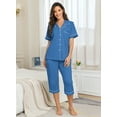 thumbnail image 6 of EA'S SECRET Women's Pajama Sets 100% Cotton Pajamas for Women Summer Button Up Sleepwear Short Sleeve Loungewear Capri Ladies Pyjamas(Azure,L), 6 of 8
