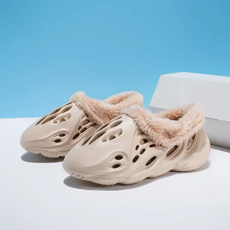 

GEDER-SA Boys Casual Hollow Fleece Thermal Shoes Lightweight Thickened Breathable Non-slip Slip-on Shoes For Winter EVA