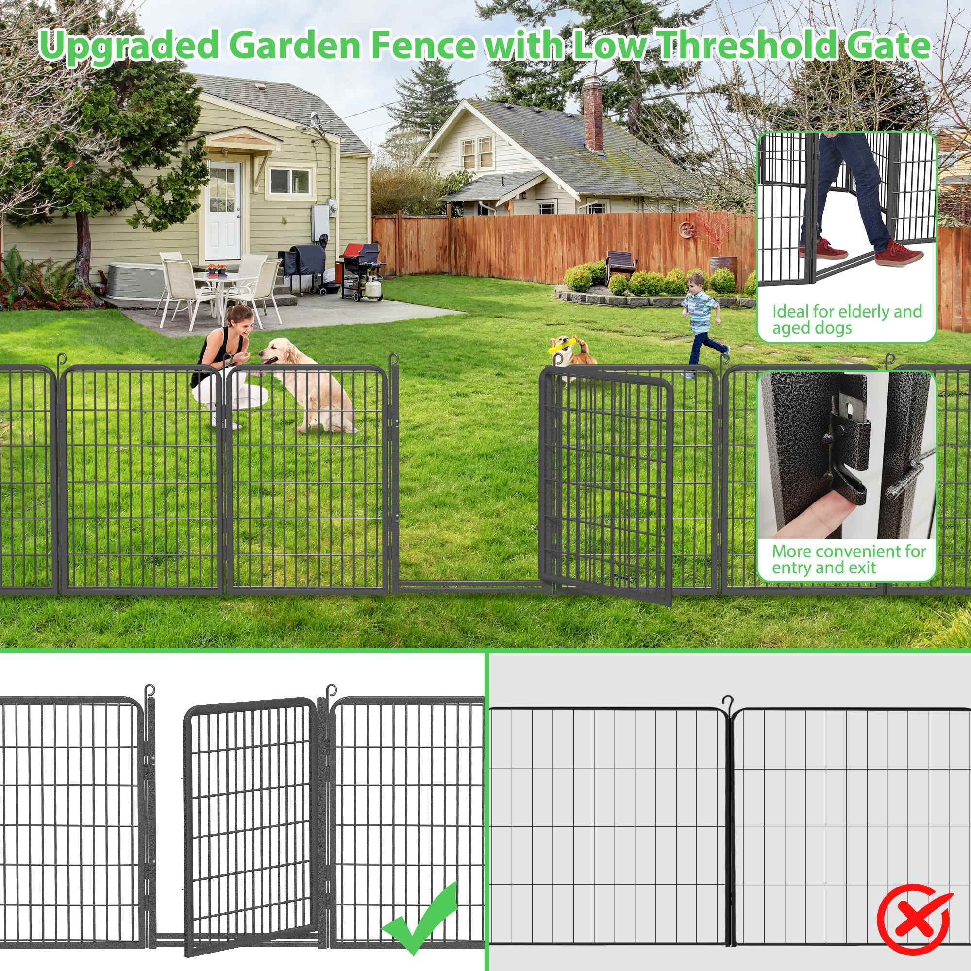 SQIREP Metal Garden Fence 94.5ft(L)x40in(H) No Dig Fence Decorative Garden Fencing with Gate Animal Barrier Fences for Backyard Patio Garden Flower Beds